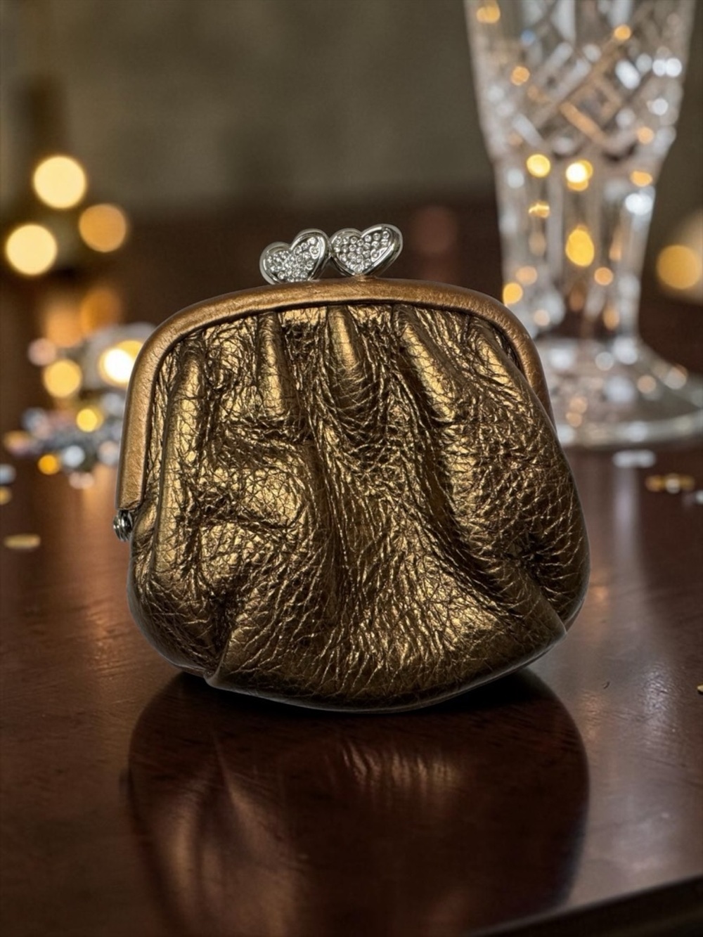 Brighton Metallic Bronze Coin Purse -heart detail kiss lock